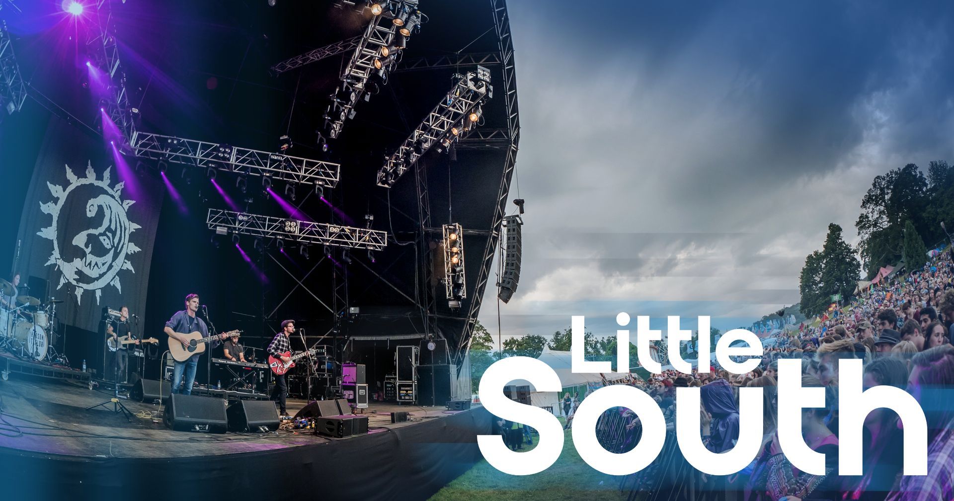 A group of people are playing instruments on a stage at a little south festival.