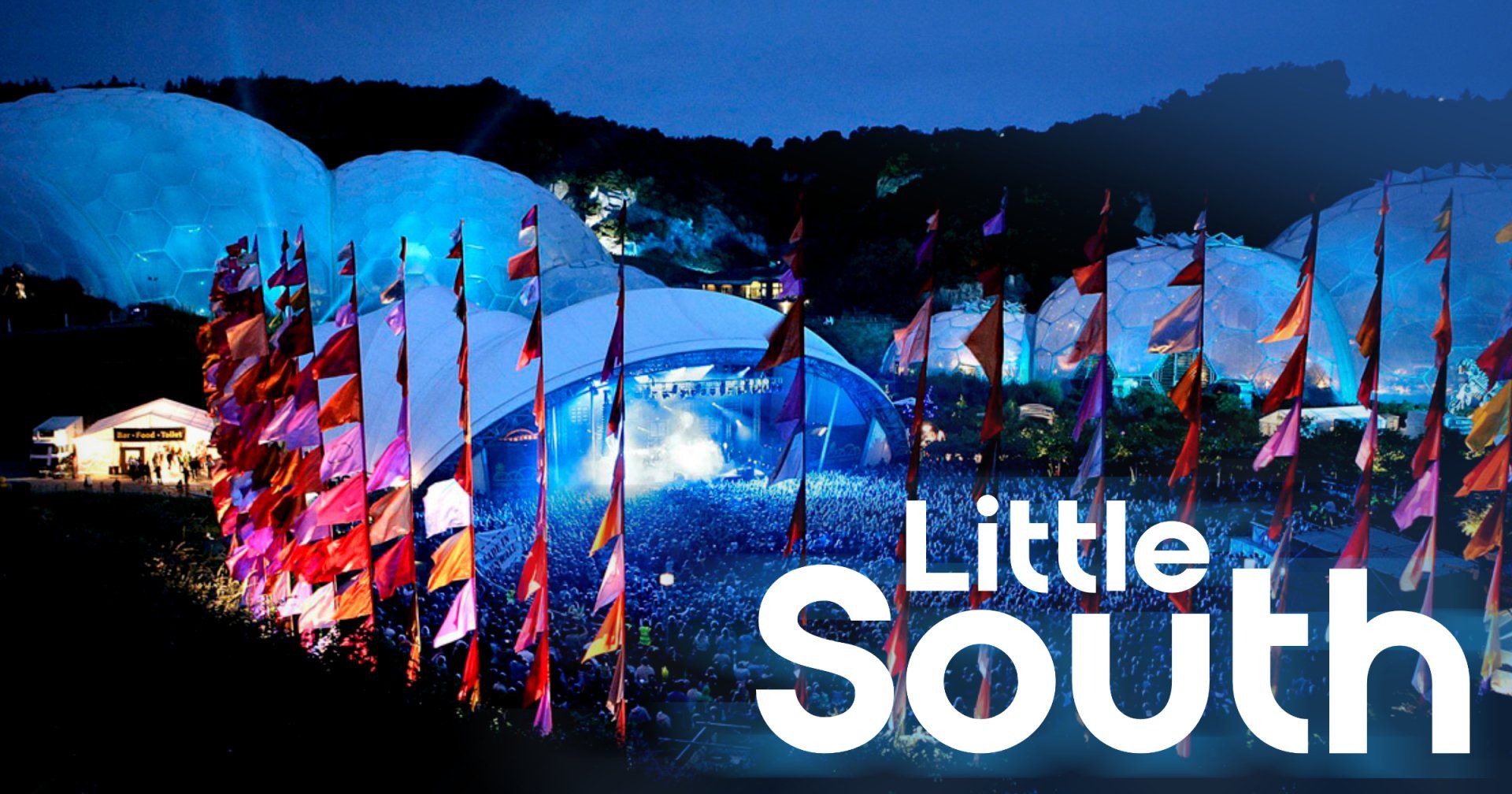 A poster for little south with flags in the background