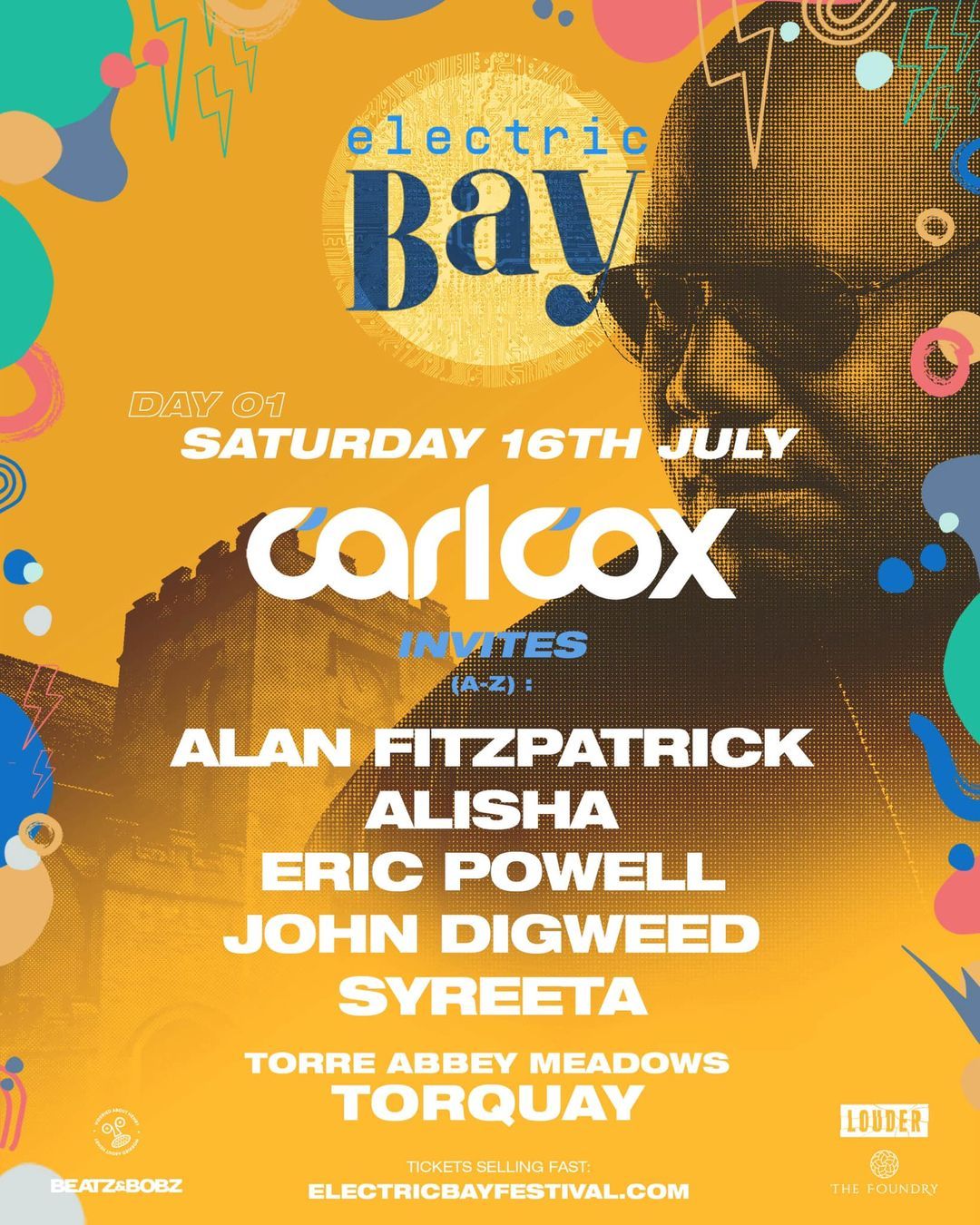 A poster for electric bay on saturday 16th july