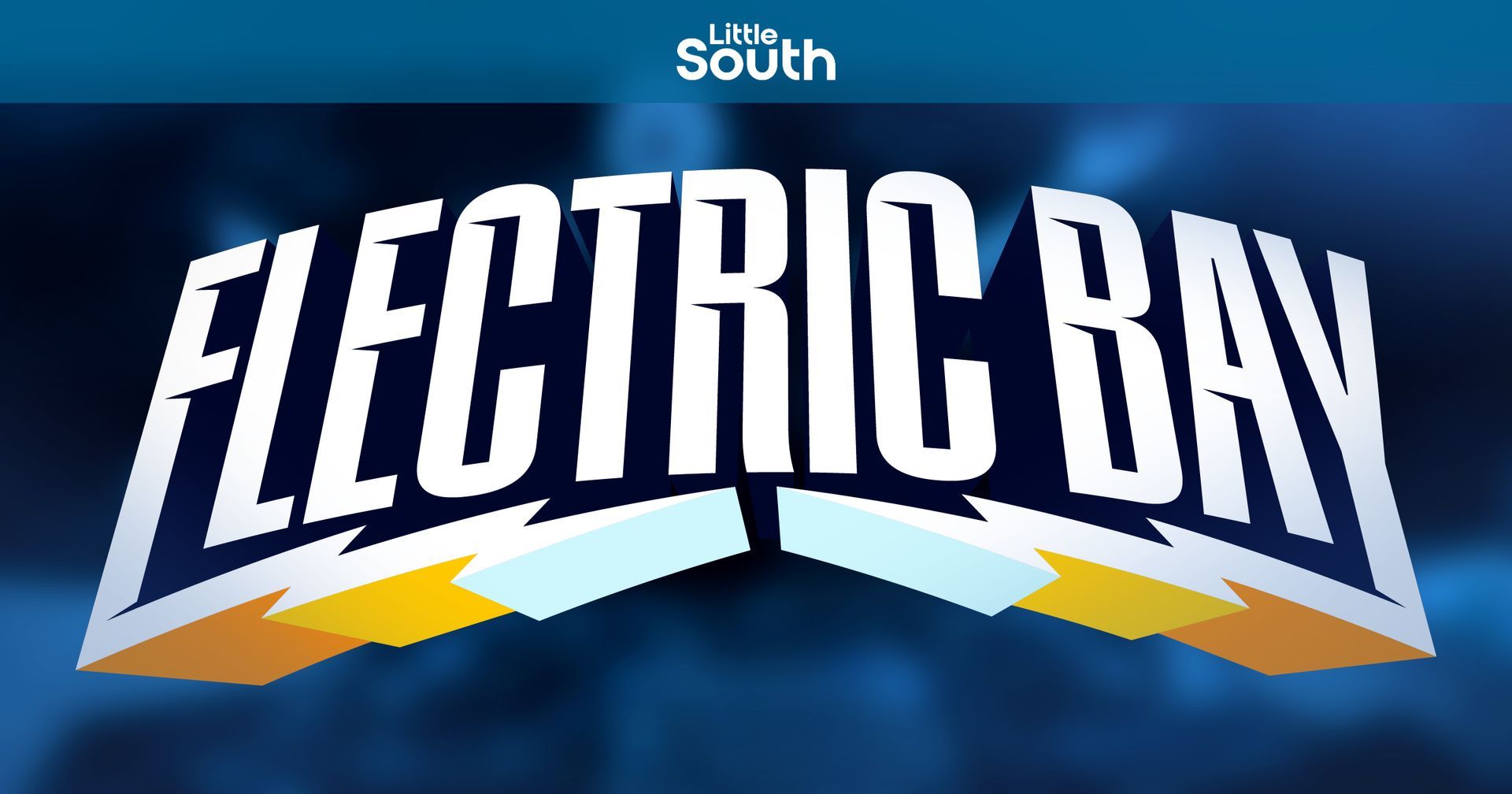 A blue background with the words electric bay on it