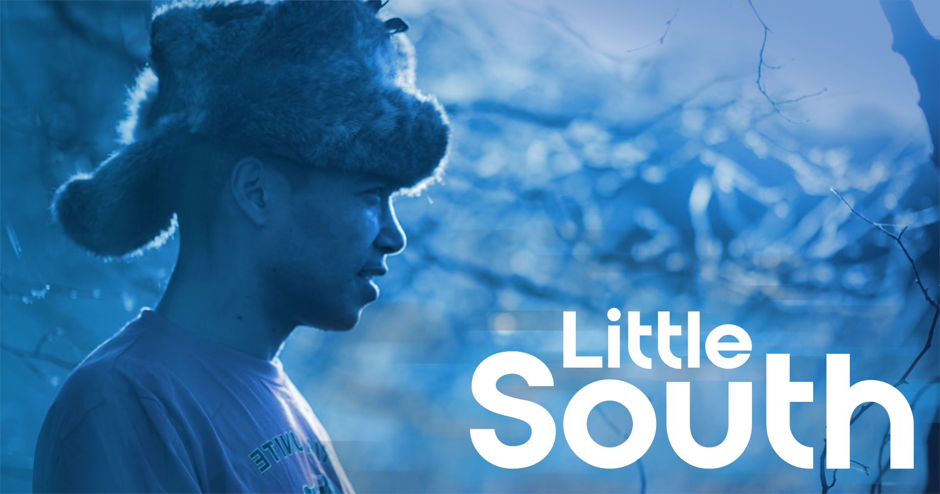 A poster for little south shows a boy wearing a fur hat