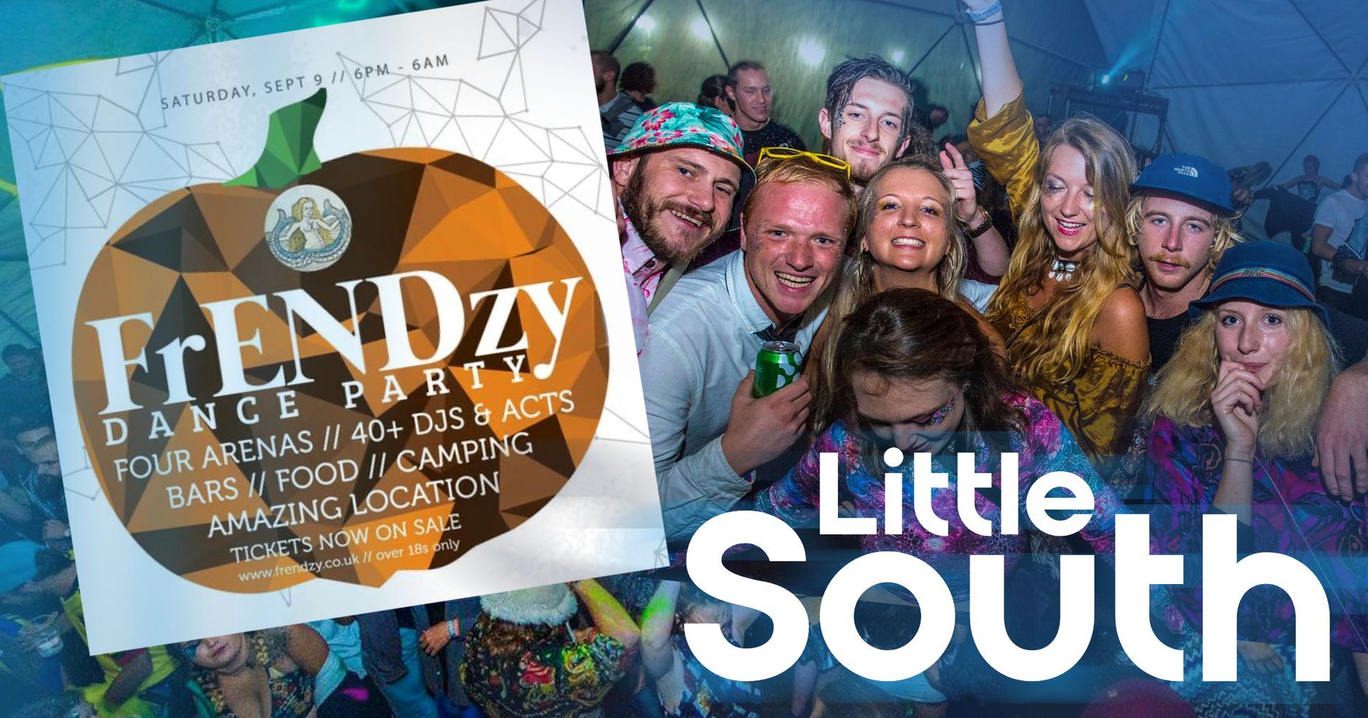 A group of people are standing in front of a sign that says little south