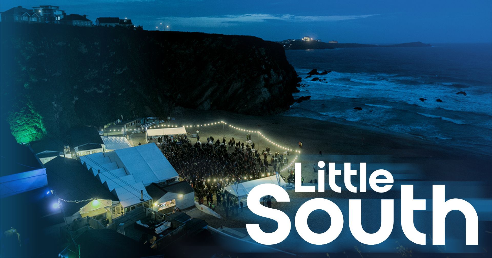 An aerial view of a beach with the words little south on the bottom