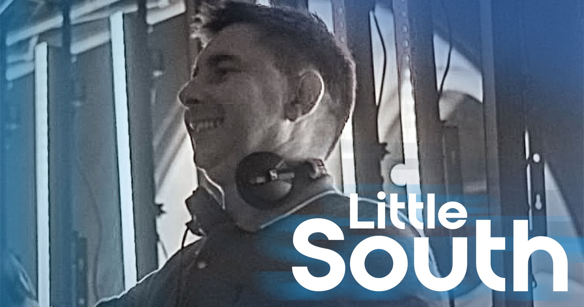 A man wearing headphones with the words little south on the bottom