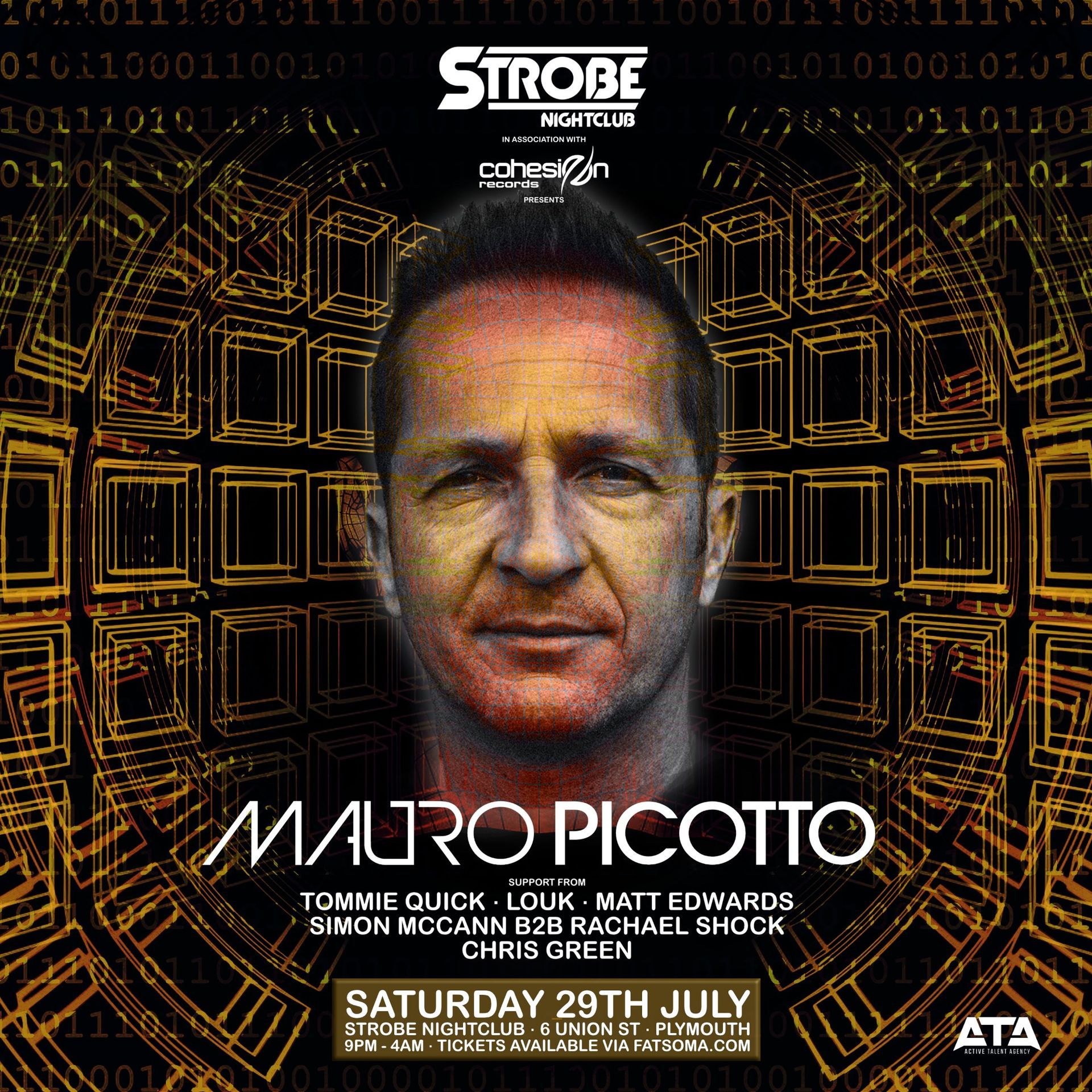 A poster for a show by mauro picotto on saturday july 29th