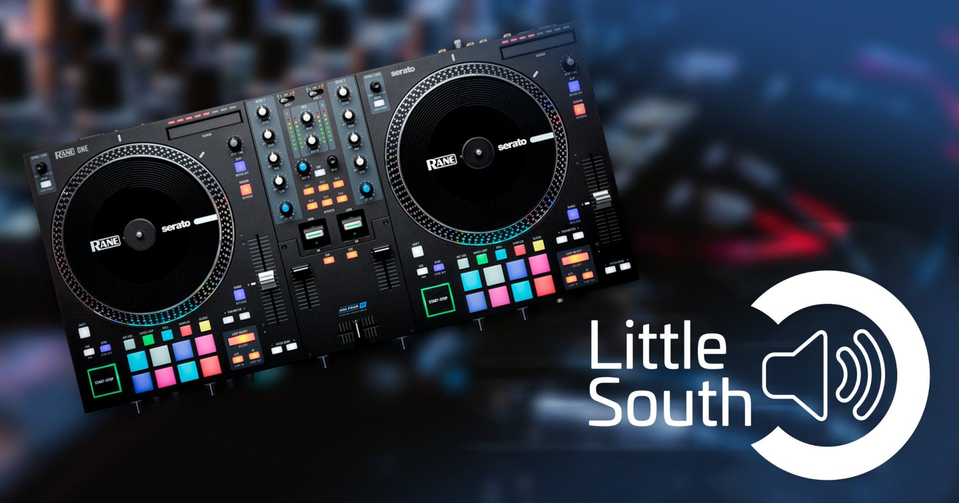 A little south logo with a dj controller in the background