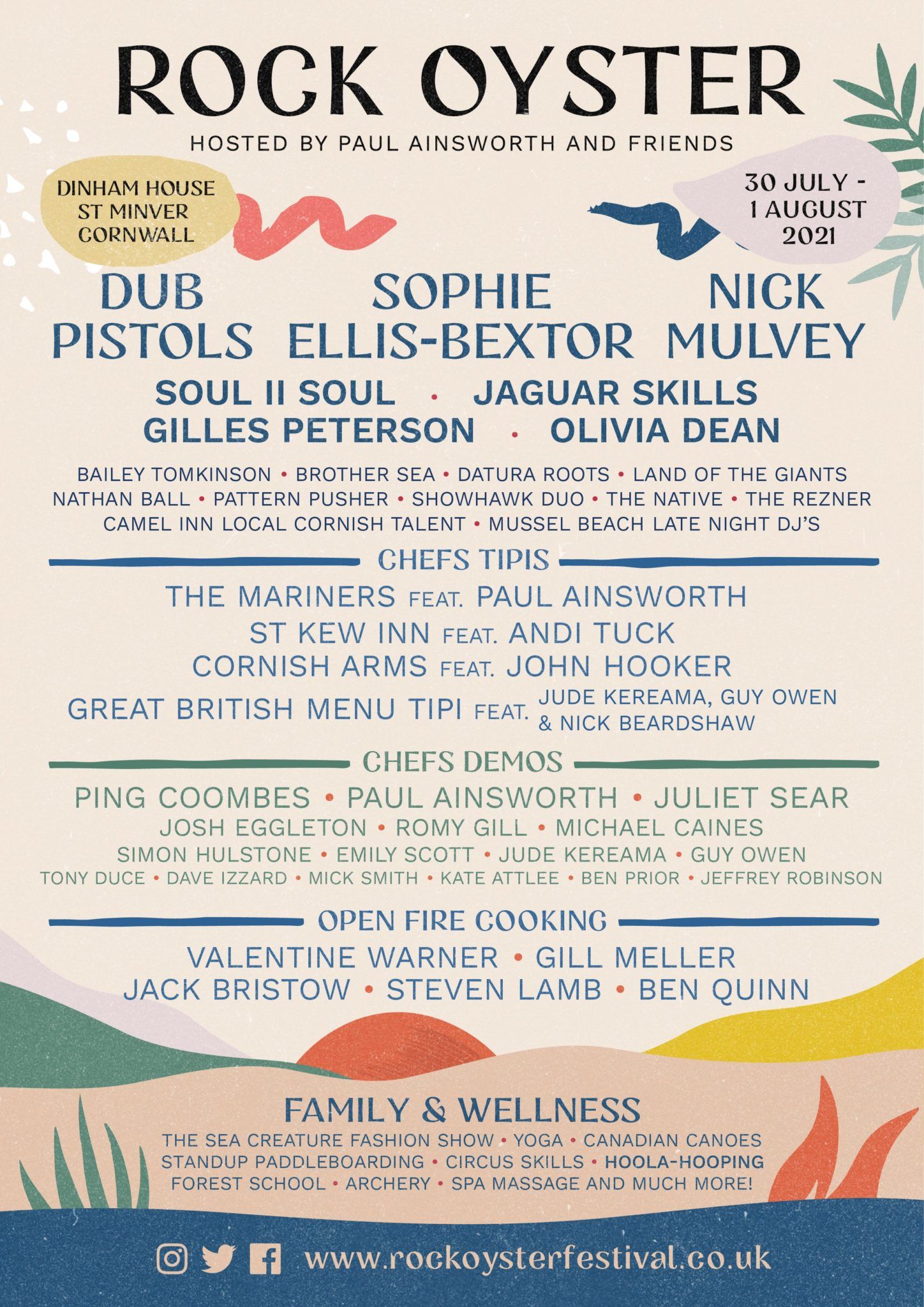 A poster for rock oyster festival with a list of artists