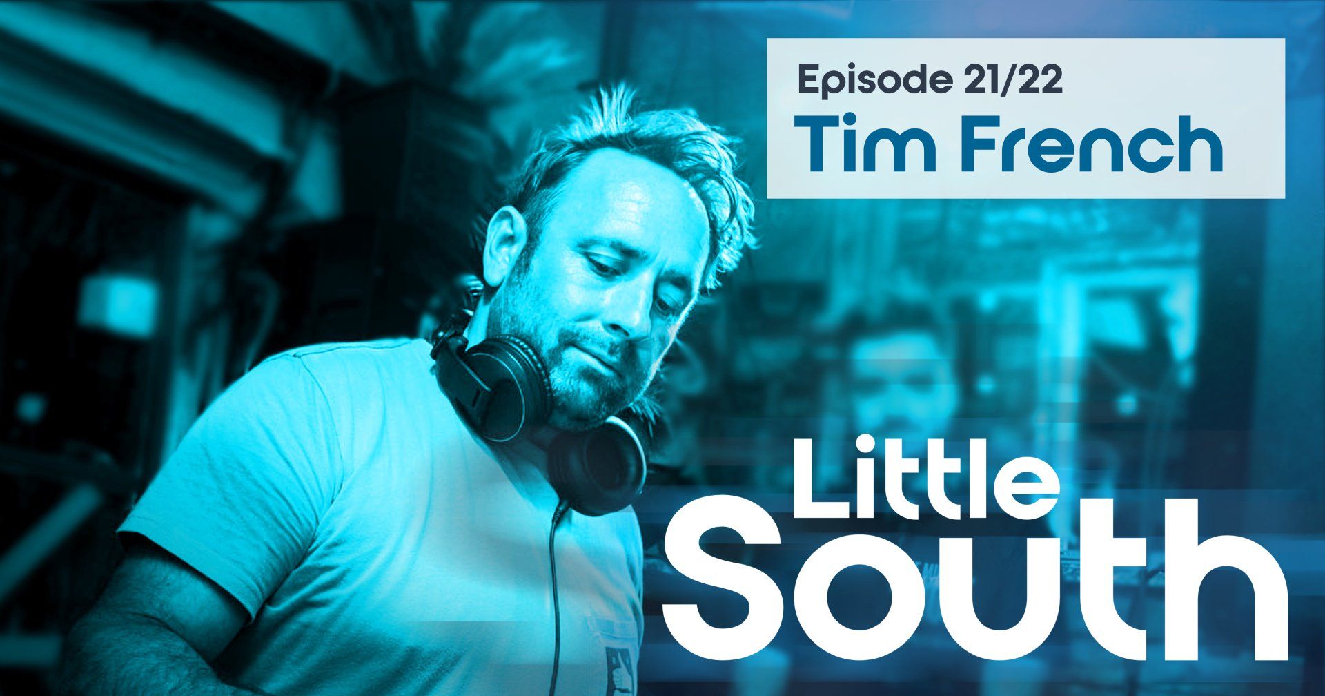 A man wearing headphones and a shirt that says little south