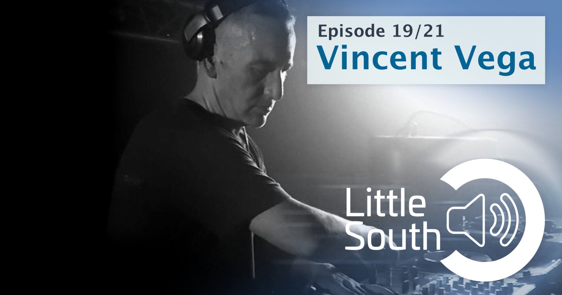 A man wearing headphones is playing a song by vincent vega