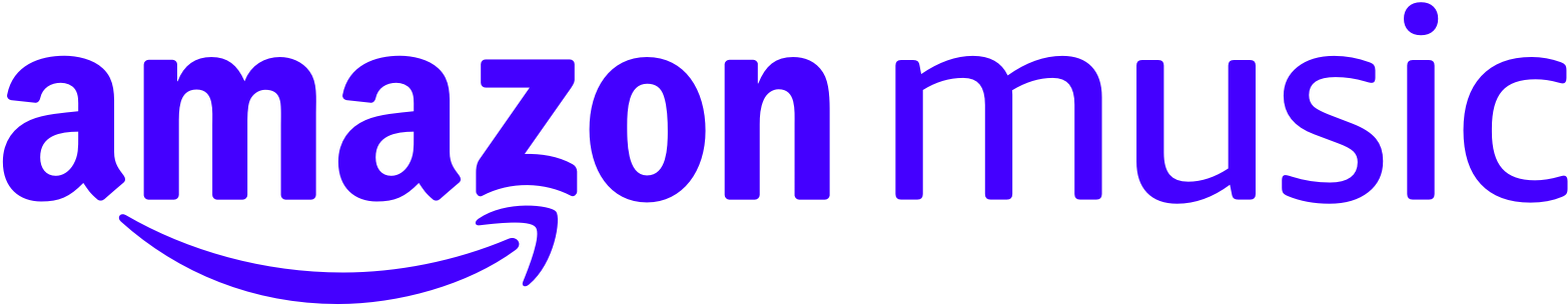 A blue amazon music logo on a white background