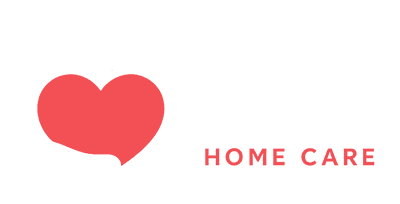 A red heart is on a white background with the words `` home care '' below it.