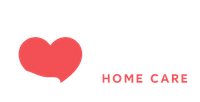 A red heart is on a white background with the words `` home care '' below it.