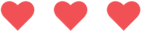 Three red hearts are lined up in a row on a white background.
