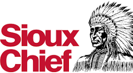 Sioux Chief logo with a Native American chief in headdress next to red text