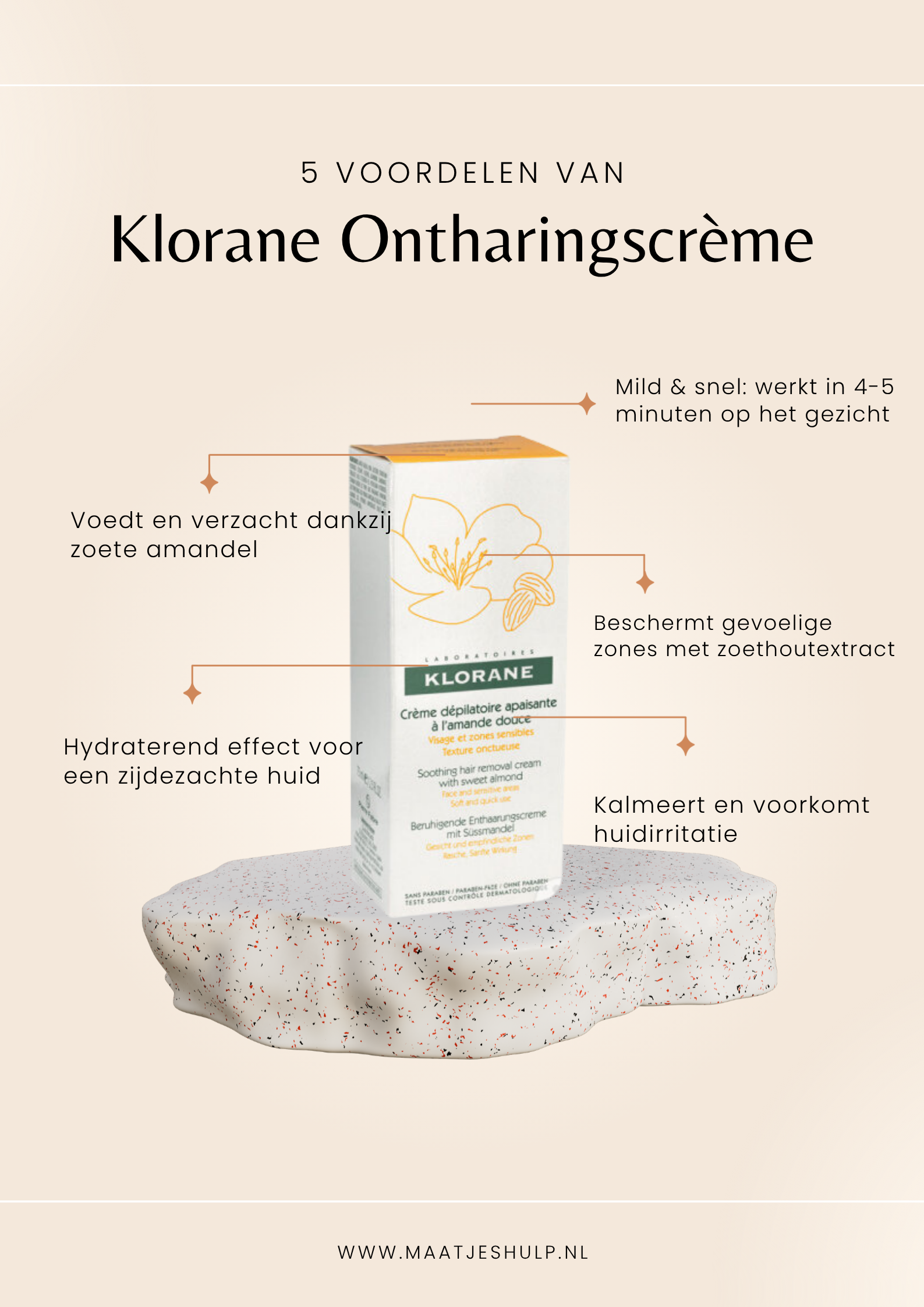 Klorane ontharingscreme met zoete amandel voor gezicht en gevoelige zones infographic