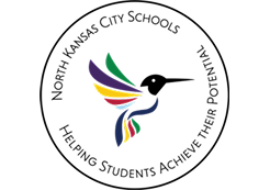 Logo for North Kansas City Schools featuring a colorful hummingbird in the center with text encircling it.