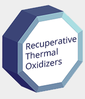 A blue and white logo for recoverative thermal oxidizers
