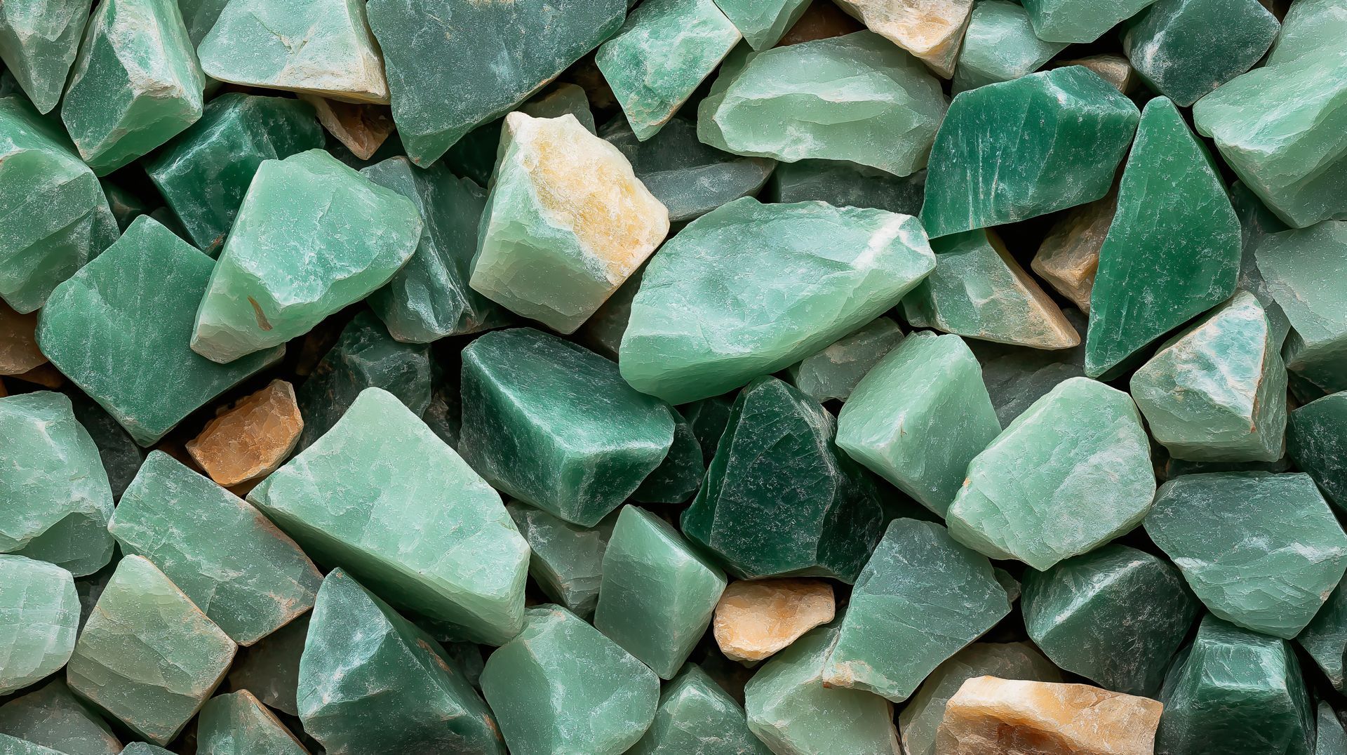 A pile of green and brown rocks on a table.