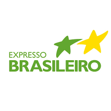 Logotipo do Expresso Brasileiro com estrelas verdes e amarelas sobre fundo branco.