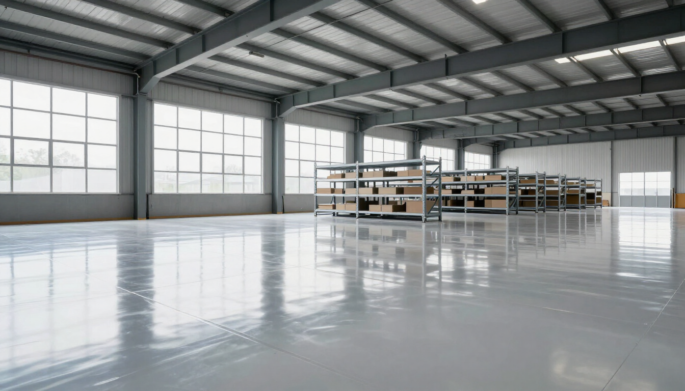 Industrial epoxy flooring detail in a warehouse environment