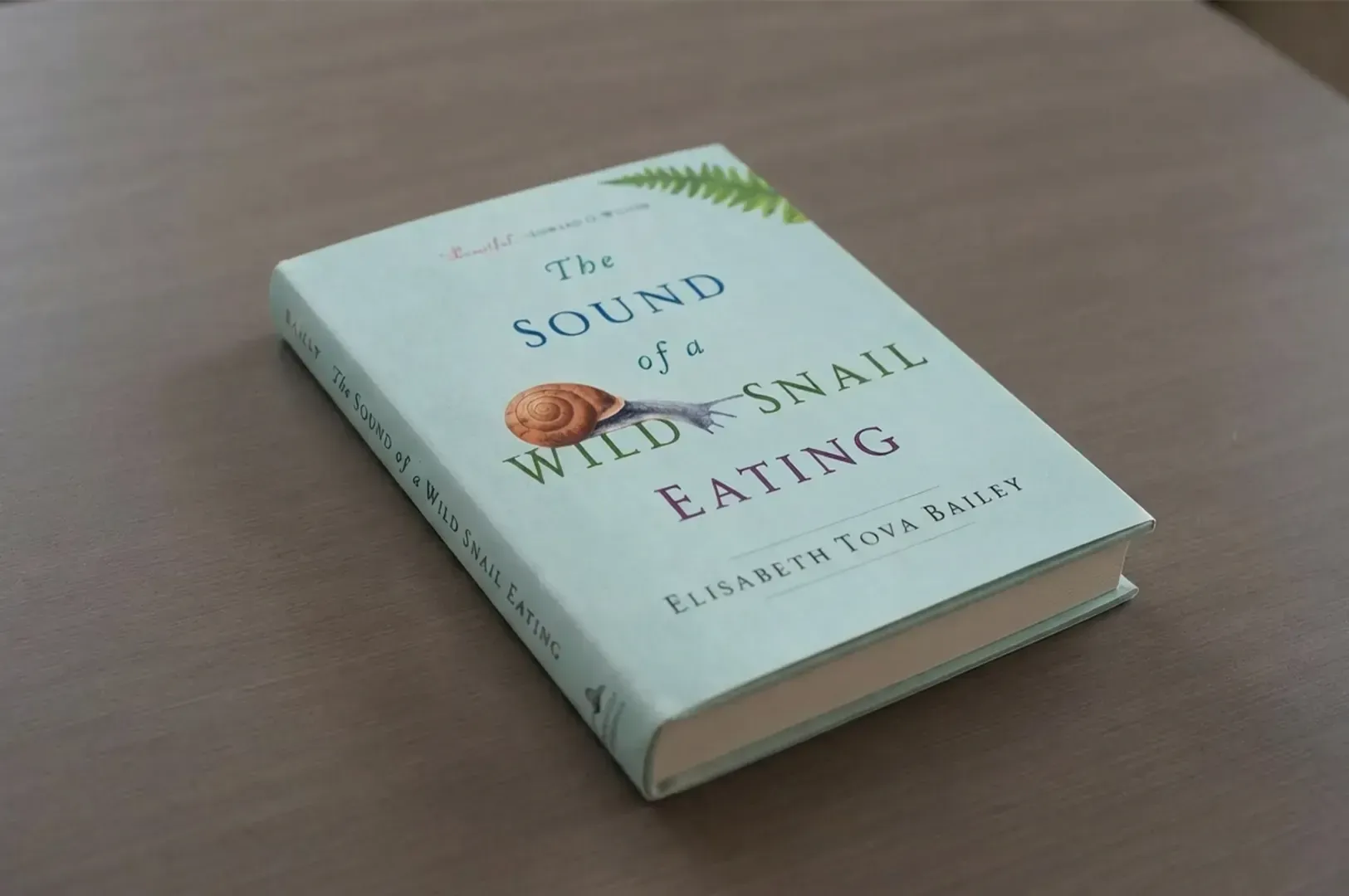 Close-up, three-quarter angle shot of the hardcover book The Sound of a Wild Snail Eating by Elisabe