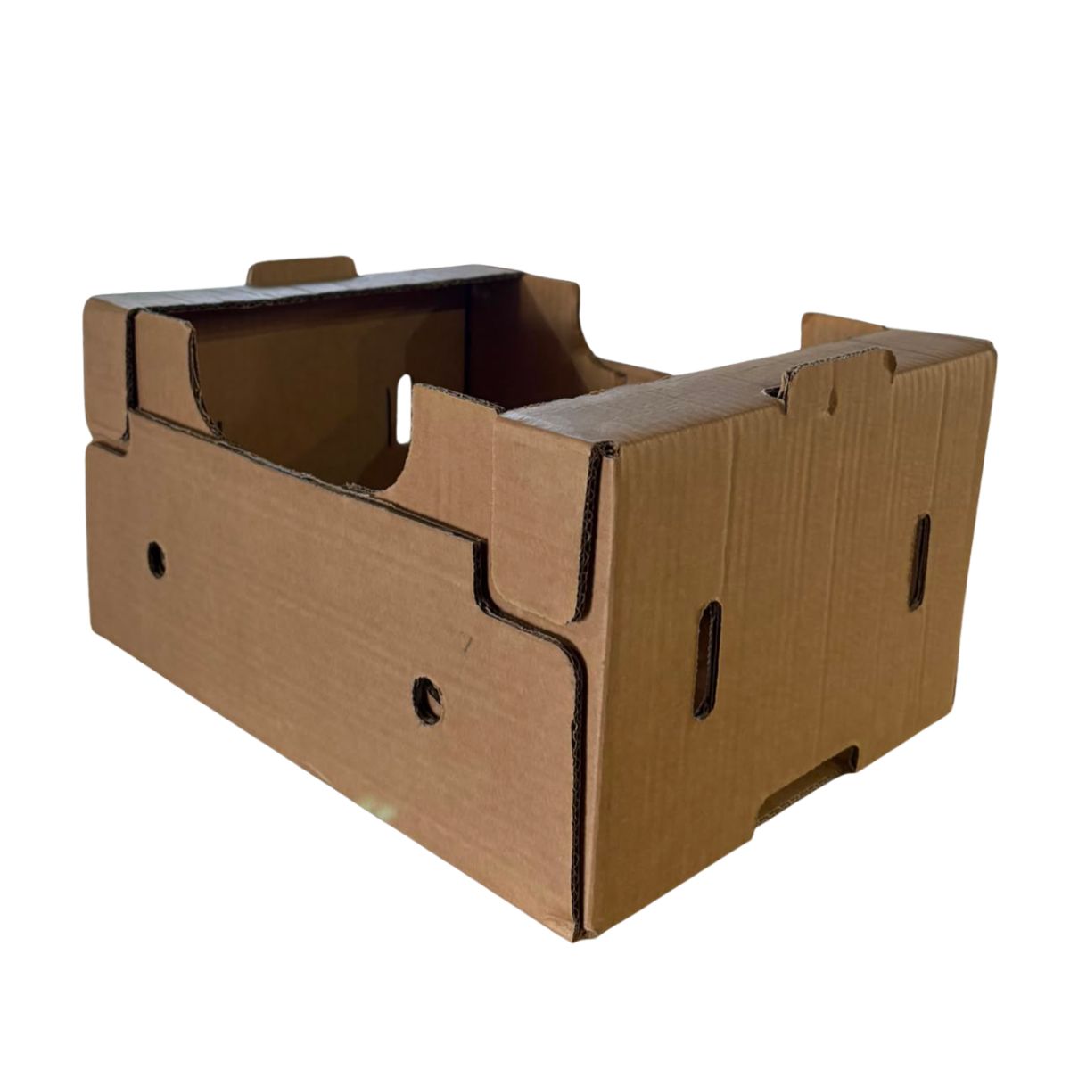 Visore VR in cartone marrone con ritagli e aperture regolabili.