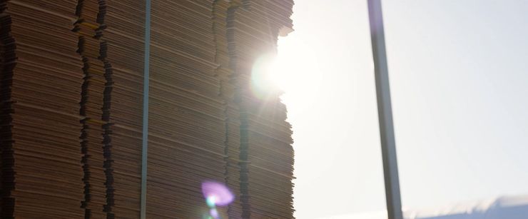 La luce del sole filtra attraverso un muro di mattoni con un riflesso dell'obiettivo e un palo di metallo nelle vicinanze