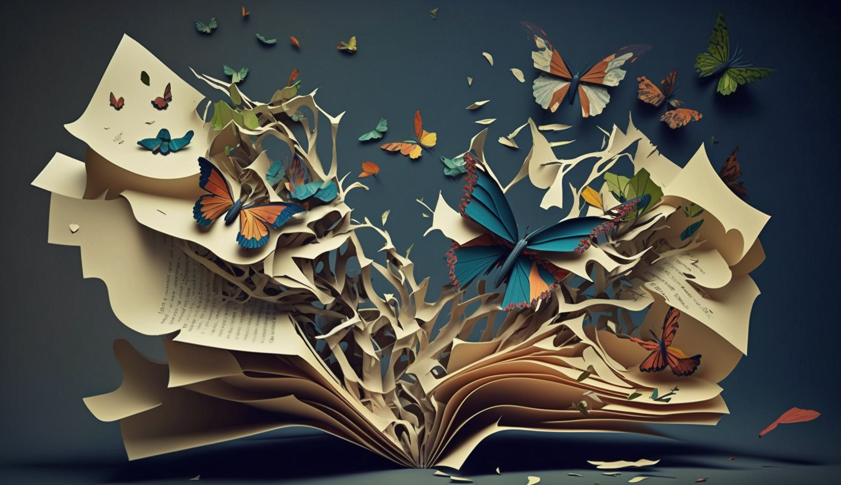 An open book with butterflies coming out of it