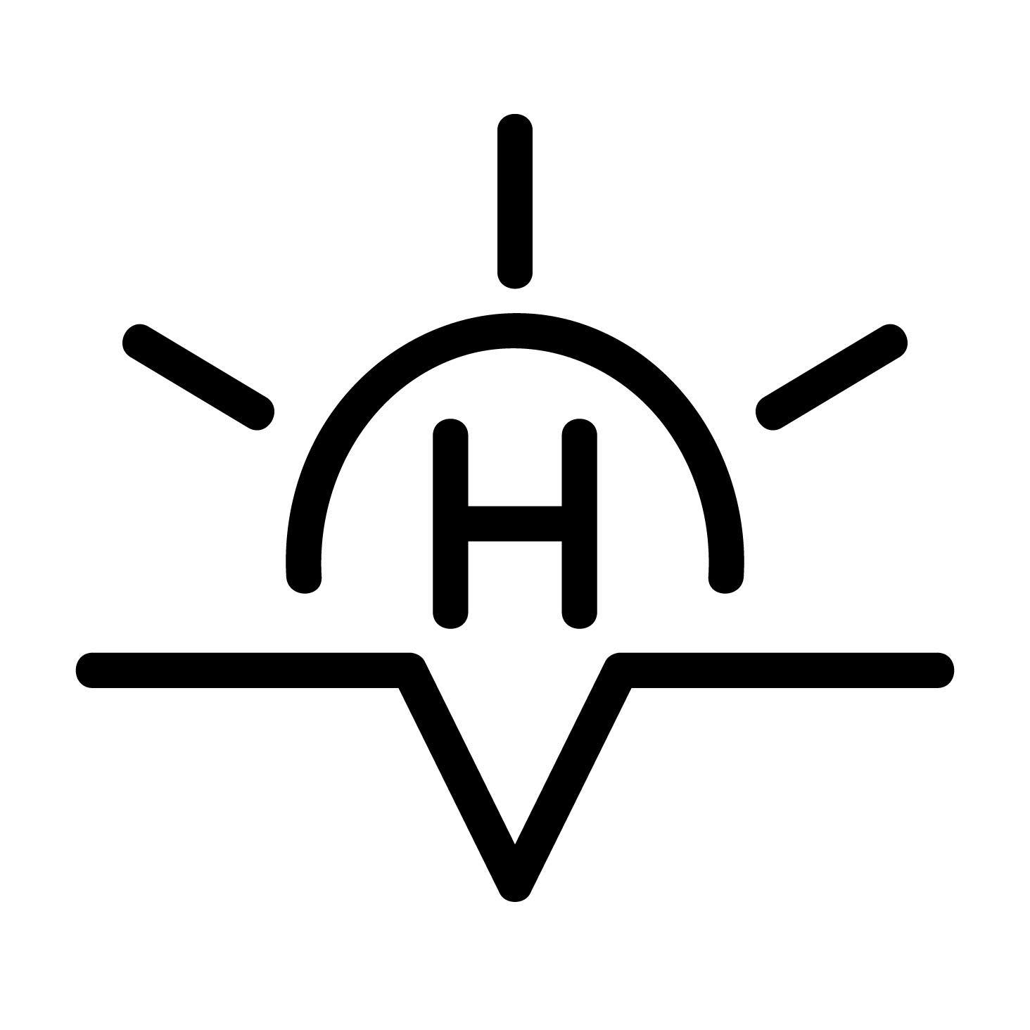 A black and white icon of a sun with the letter h in the middle and the letter v below, the logo for HighView Farms.