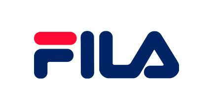 El logotipo de Fila es azul y rojo sobre un fondo blanco.
