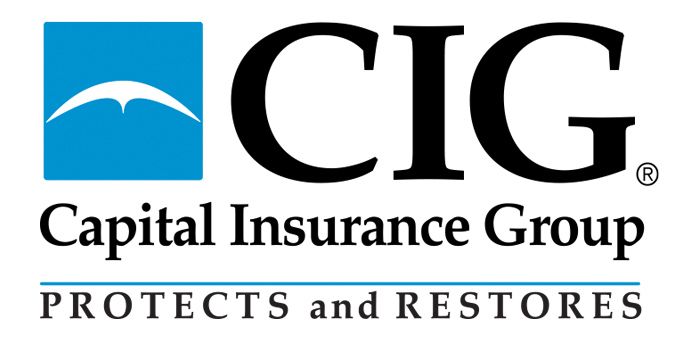 Logo for Capital Insurance Group. Blue square with a white bird.