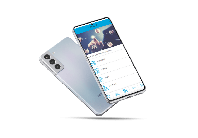A samsung galaxy s21 plus is sitting on top of another samsung galaxy s21 plus.