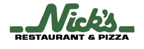The logo for nick 's restaurant and pizza is green and black