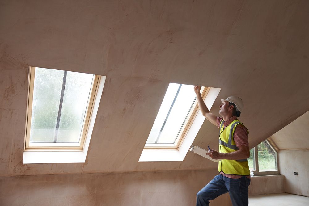 Man is Looking Out of a Skylight in a Room While Holding a Clipboard — Shaun Jarvis Quality Constructions in Medowie, NSW