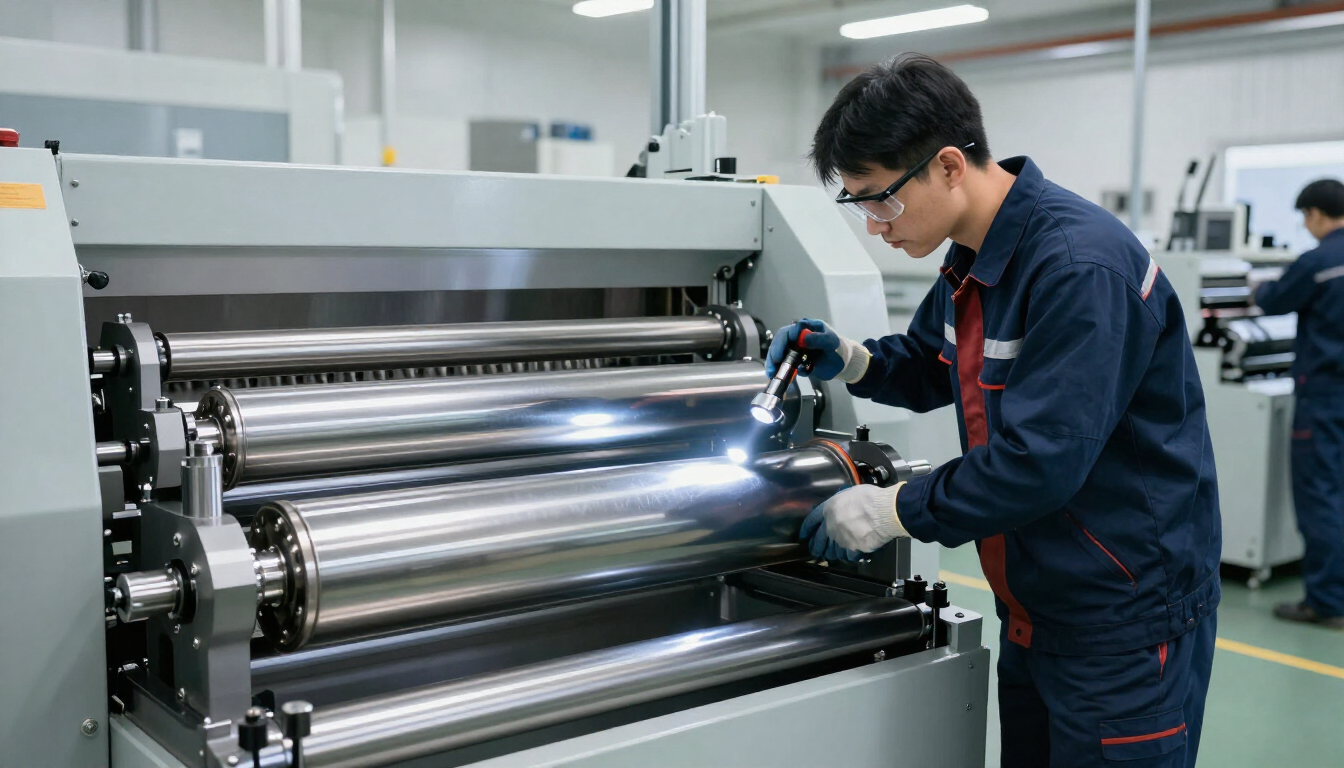 Mantenimiento de rodillos industriales en una planta gráfica