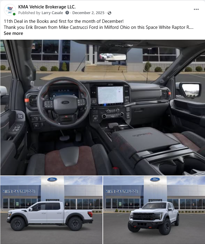 Truck interior and exterior collage showing a white pickup at a dealership.
