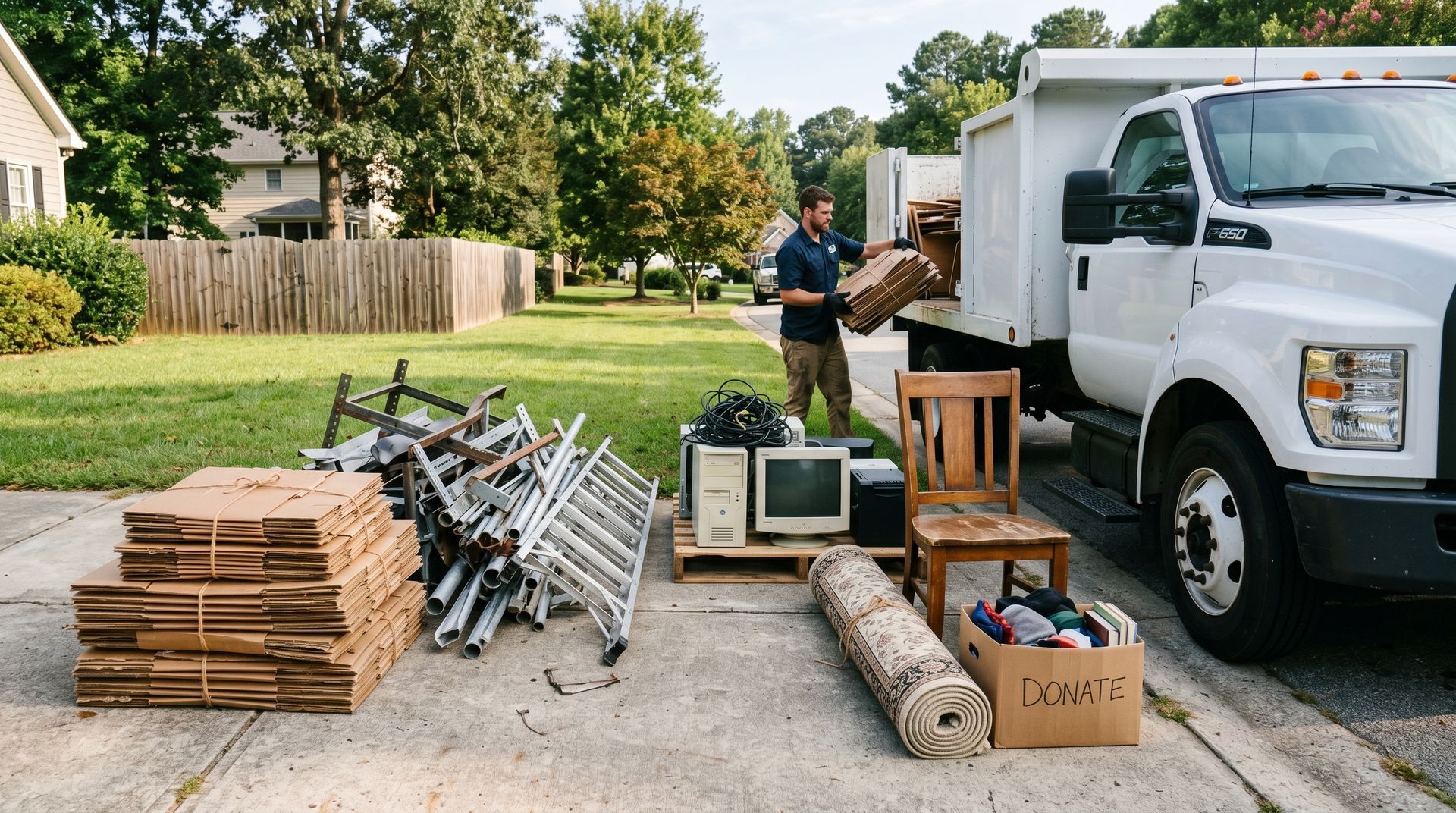 Reusable and recyclable items sorted before junk removal