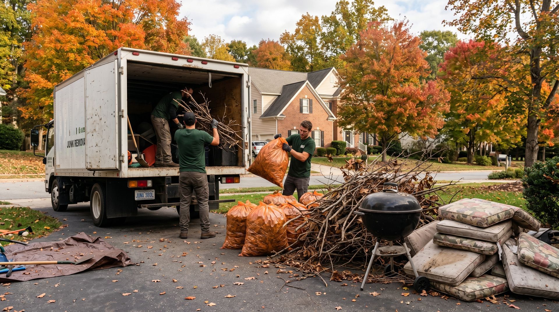 Sorted yard debris and recyclable items ready for pickup