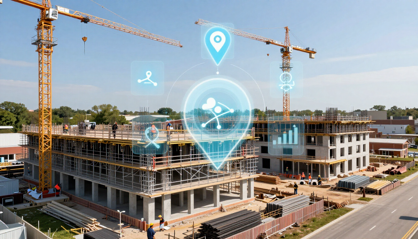 Digital map showing local SEO targeting for construction businesses