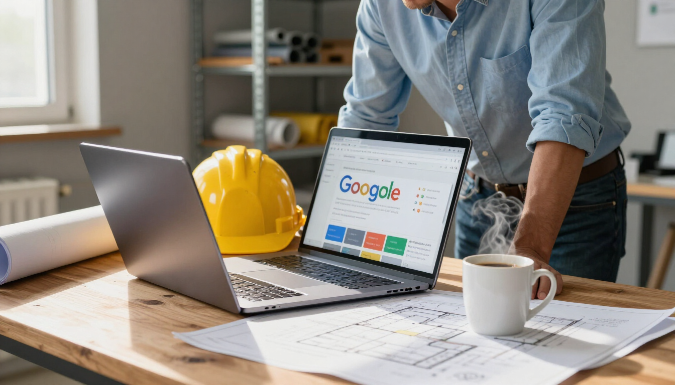 Contractor reviewing website performance and Google Ads results