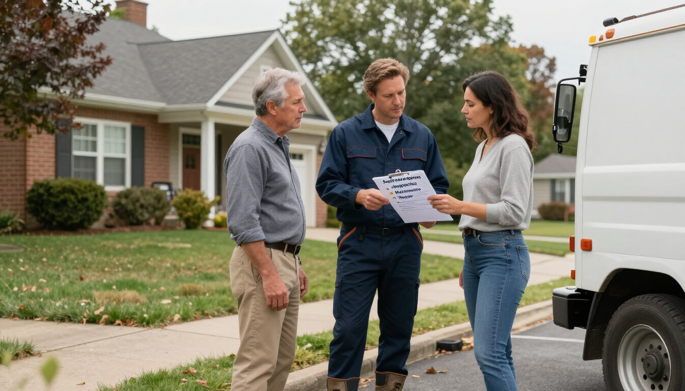 Septic contractor discussing service options with a homeowner