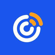 White and orange logo on a blue background; concentric circles with the orange at the top.