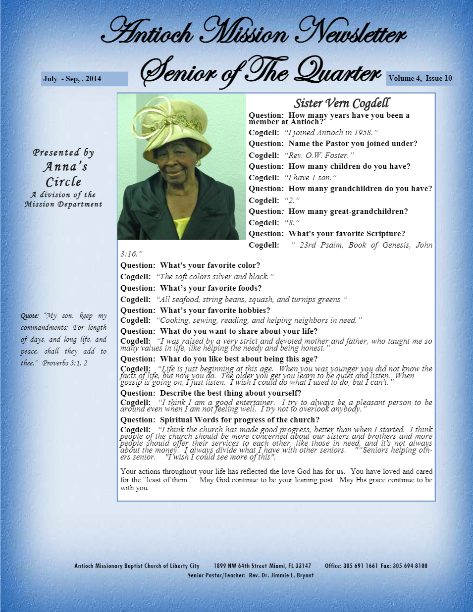 A woman in a hat is on the cover of a newsletter.