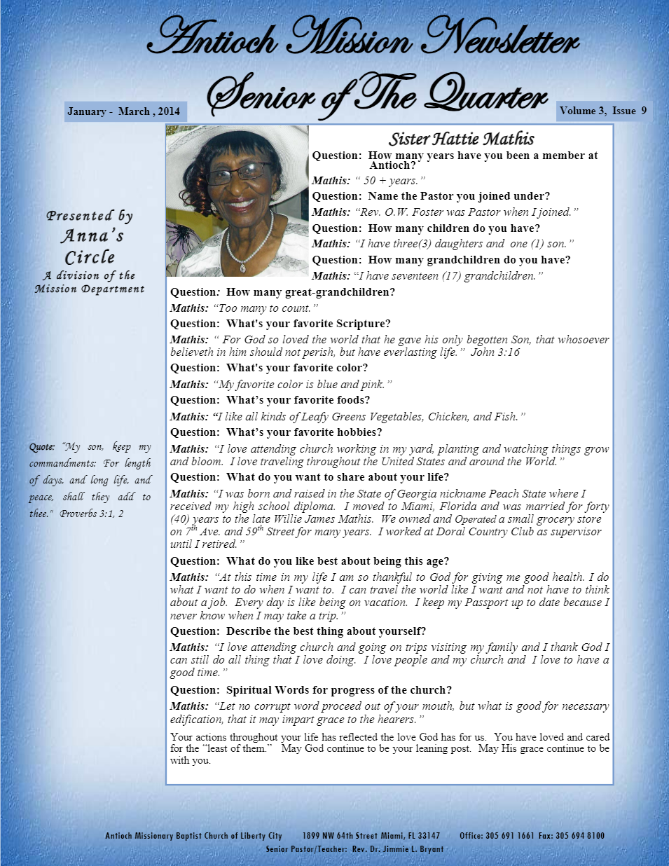 A blue newsletter with a picture of a woman on it