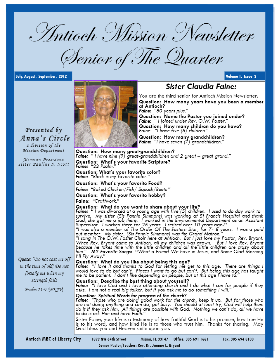 An older woman is on the cover of a newsletter.
