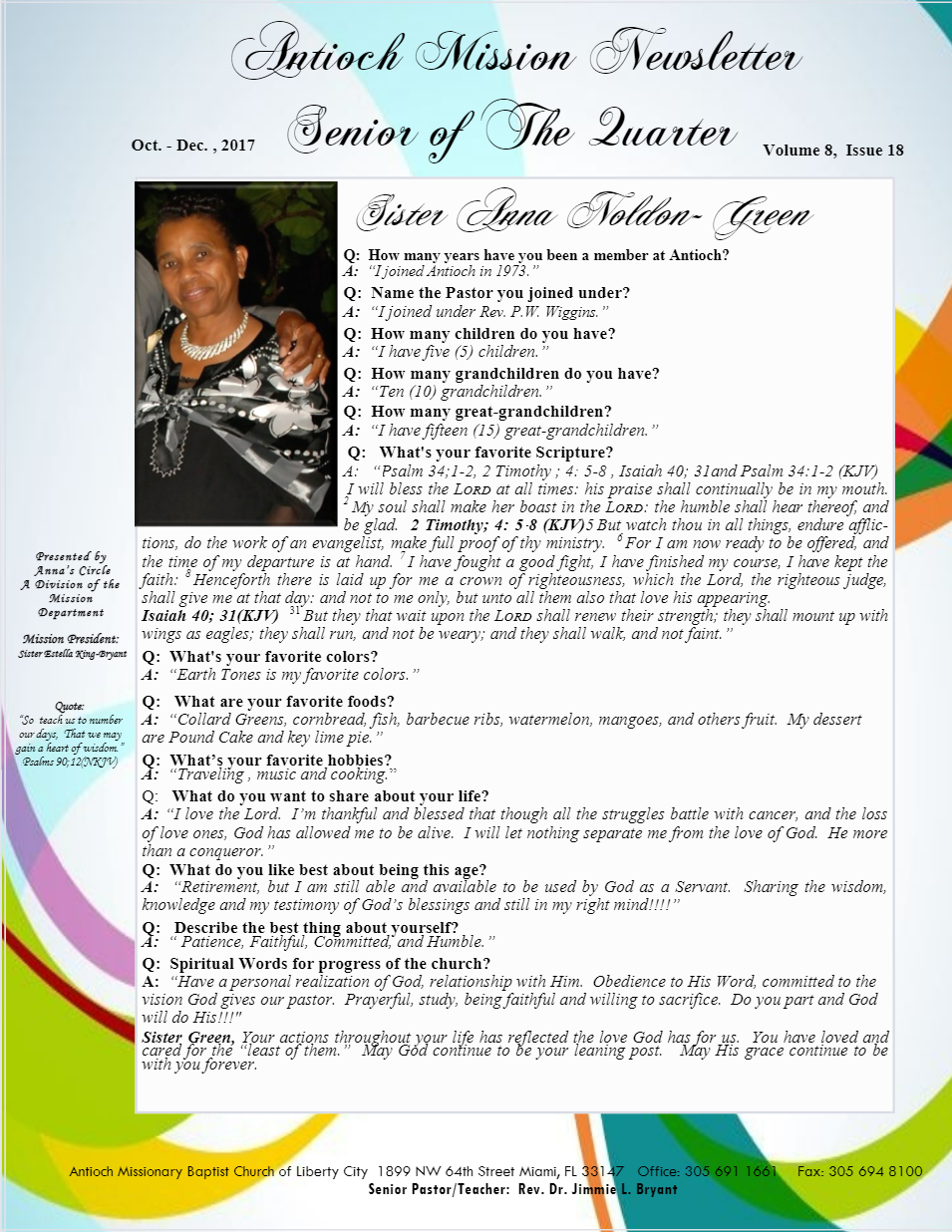 A colorful newsletter with a picture of a woman on it.