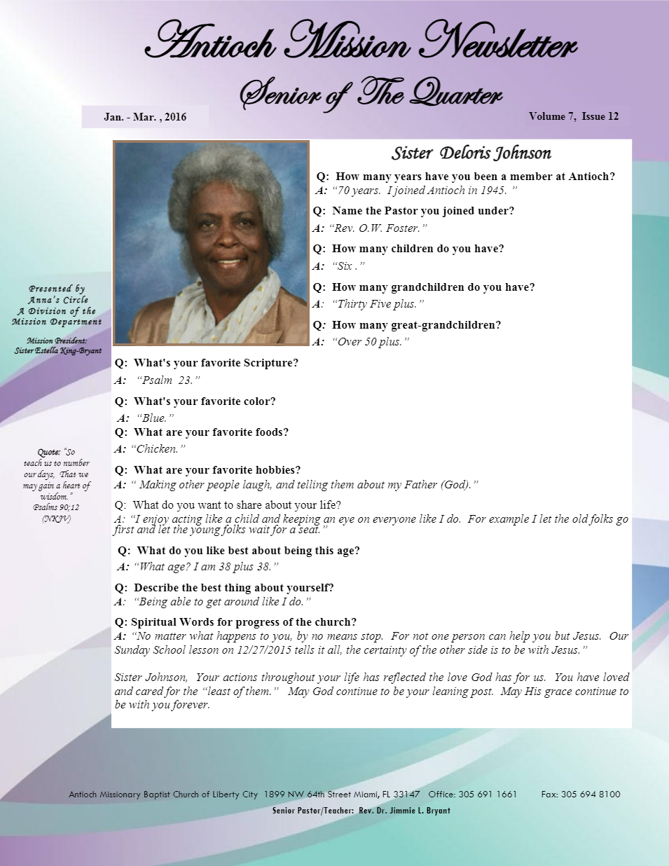 A woman is smiling on the cover of a newsletter.