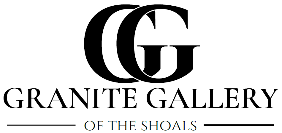 Granite Gallery of the Shoals logo in black and white, with stylized G letters above the name