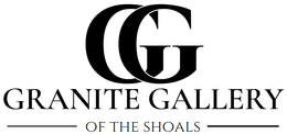 Granite Gallery of the Shoals logo in black and white, with stylized G letters above the name