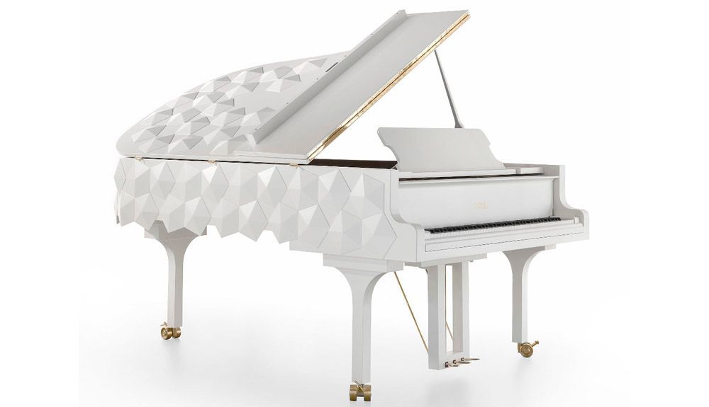 FAZIOLI Origami Fairmont, elaborate tri-dimensional incision, made of walnut wood top